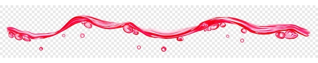 Translucent water wave with drops and bubbles in red colors isolated on transparent background transparency only in vector file