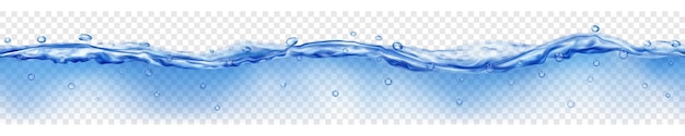 Translucent water with drops in blue colors with seamless horizontal repetition isolated on transparent background transparency only in vector file