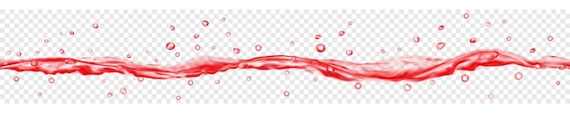 Vector translucent water with drops in red colors with seamless horizontal repetition, isolated on transparent background. transparency only in vector file