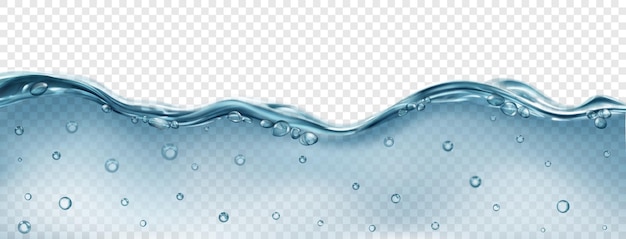 Vector translucent wave of sea water in gray color with air bubbles on the surface and in the depth isolated on transparent background