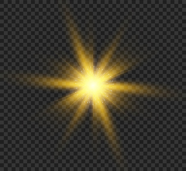 Transparant gloedlichteffect met heldere stralen. De ster explodeerde met glitters en hoogtepunten.