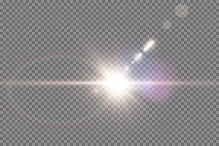 transparant zonlicht speciaal lens flare lichteffect. Zonneflits met stralen en schijnwerpers