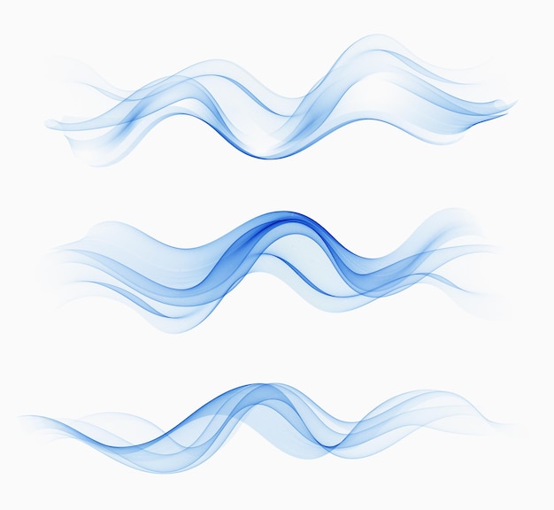 Transparante abstracte golven van water. Vector set met abstracte golven. Blauwe golfstroom