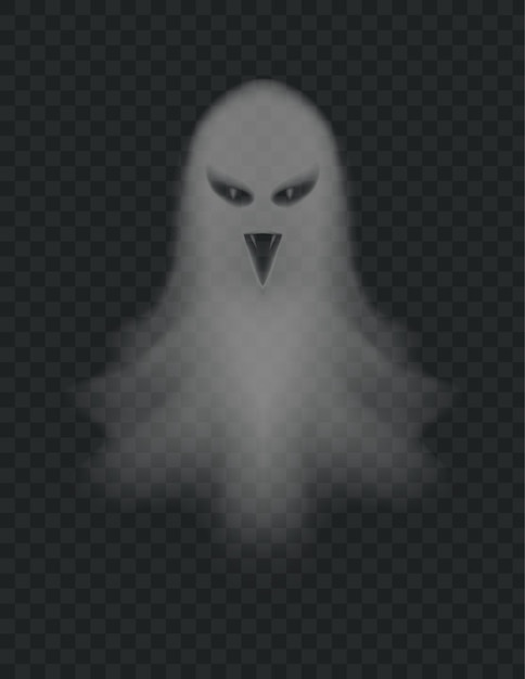 Transparante geest. Enge Halloween-nachtgeest. Dode geest met boze gezichtsuitdrukking. Vliegende horror demon of spookachtig spook silhouet. Kwade poltergeist geïsoleerde vectorillustratie