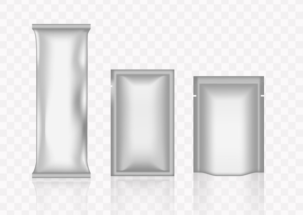 Transparante verpakking voor mockup snacks food chips suiker en specerijen geïsoleerd op achtergrond