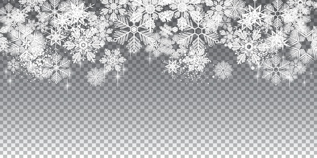 Vector transparante winter sneeuwvlokken achtergrond vol met lagen