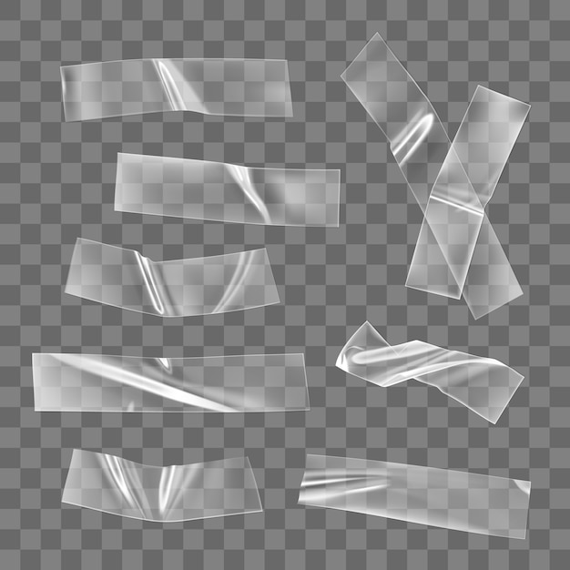 Transparent adhesive plastic tape pieces and cross