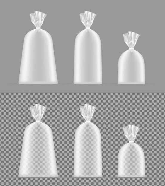 Вектор Прозрачная пустая фольга или бумажная упаковка саше для хлеба, кофе, сладостей, печенья и подарка