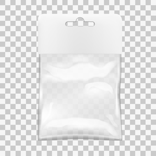 Vector transparent blank plastic bag with hang slot