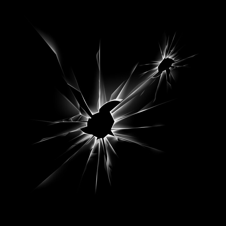 Vector transparent broken glass window with sharp edges