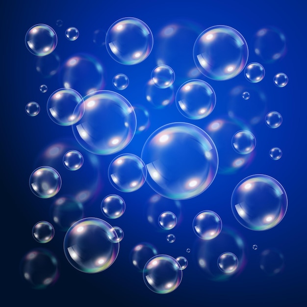 Transparent bubbles over dark blue background