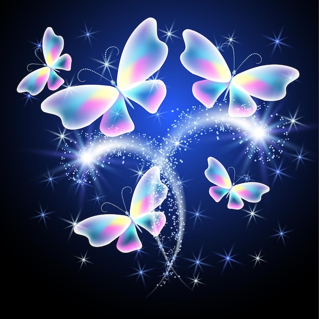 Transparent butterfly and glowing firework