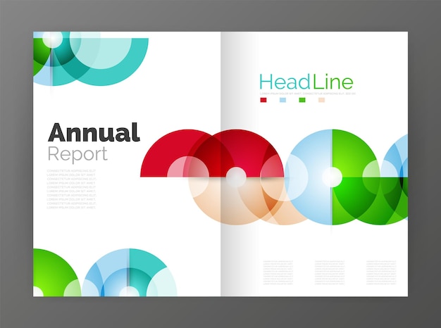 Transparent circle composition on business annual report flyer