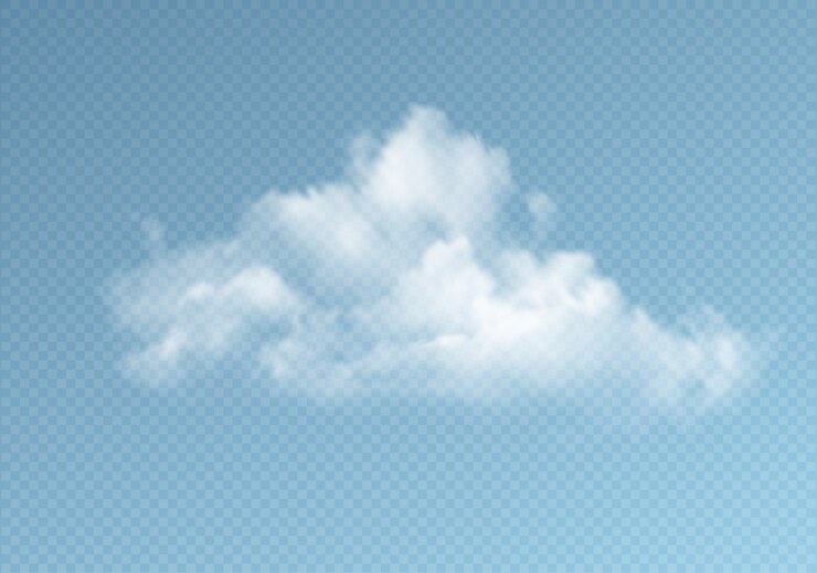 Vector transparent clouds isolated on blue background. real transparency effect.  