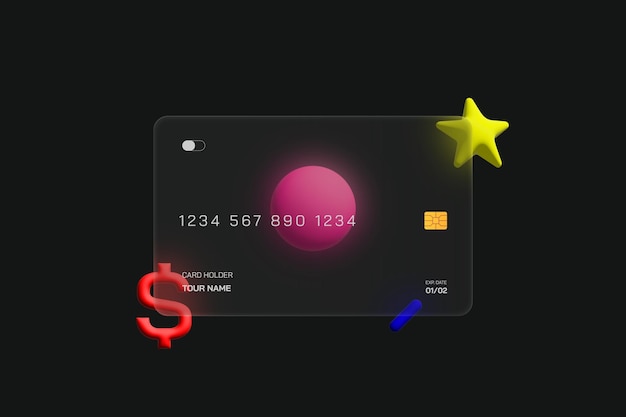 Transparent credit card 3d render Glass Morphism Background