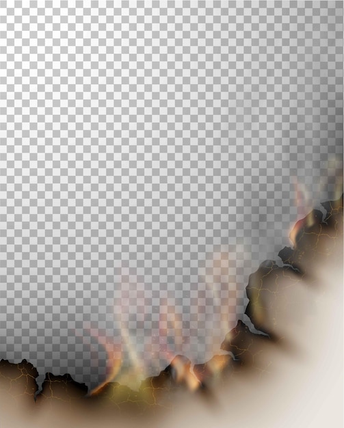 Vector transparent design burning templates torn paper with fire