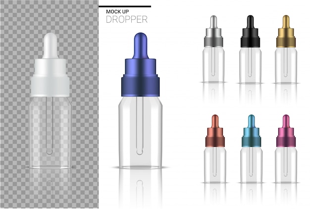 Transparent dropper bottle mock up realistic organic cosmetic