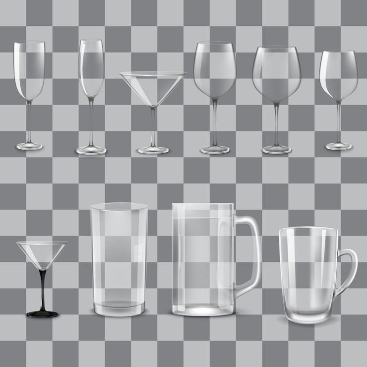 Vector 透明的空玻璃杯套件