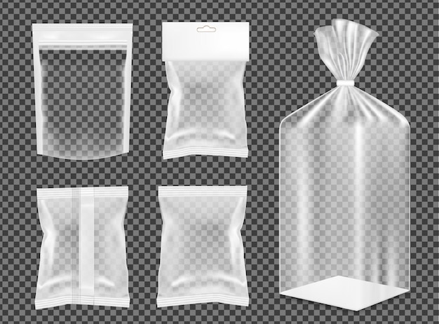 Premium Vector  Transparent empty plastic packaging blank foil sachet for  food and gift