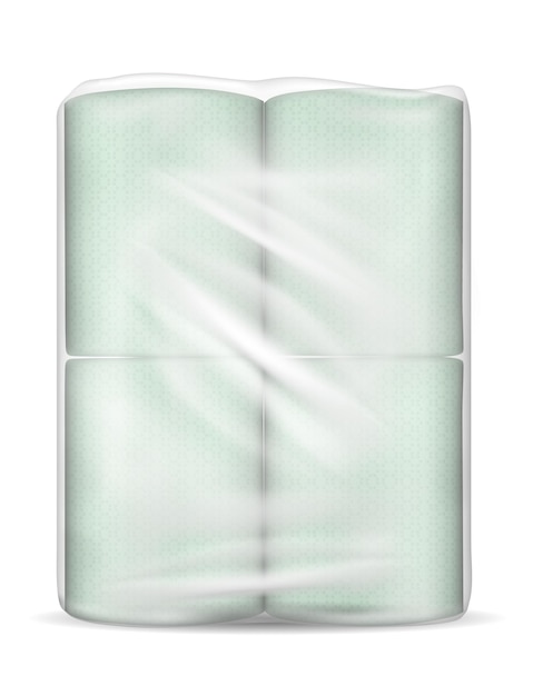 Transparent empty plastic packaging with green paper towels