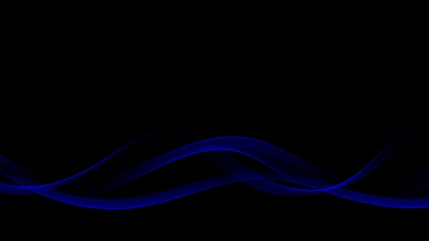 Vector transparent flowing abstract shiny blue wave design element on black background