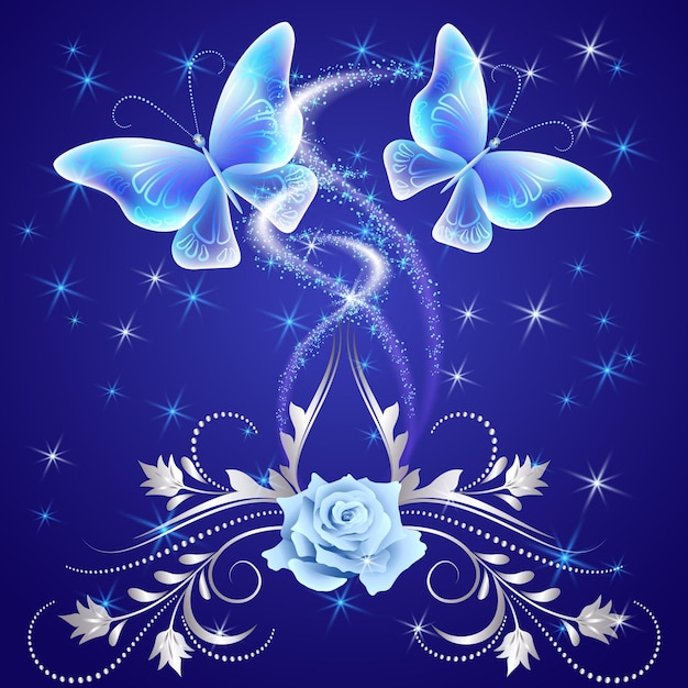 Transparent flying butterflies with silver ornament