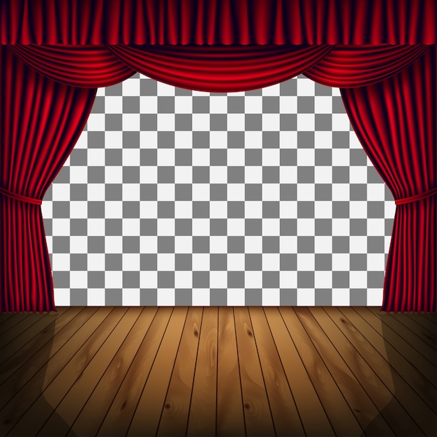 Vector transparent frame of stage with red curtain