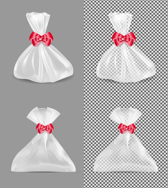 Transparent gift pouch with red ribbon and bow