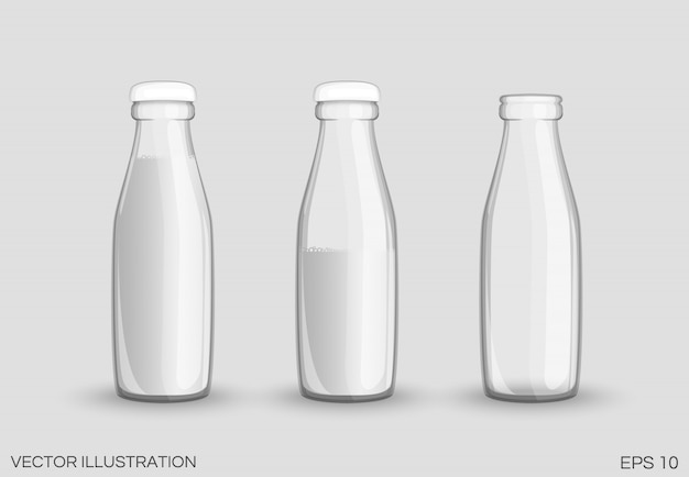 Vector transparent glass bottle of milk