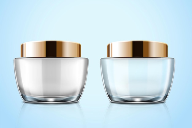 Vector transparent glass cosmetic cream jar mockup set in 3d illustration