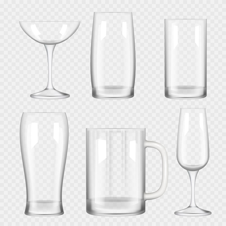Vector 透明玻璃杯.空的香尾酒酒吧飲料真實的玻璃收藏
