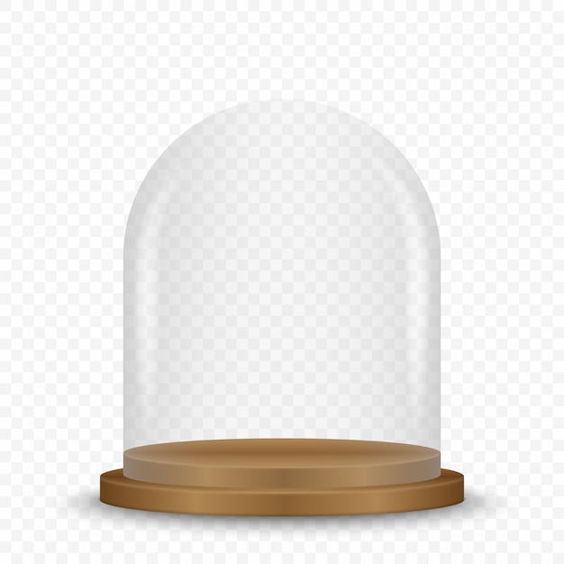 Vector transparent glass dome on podium.