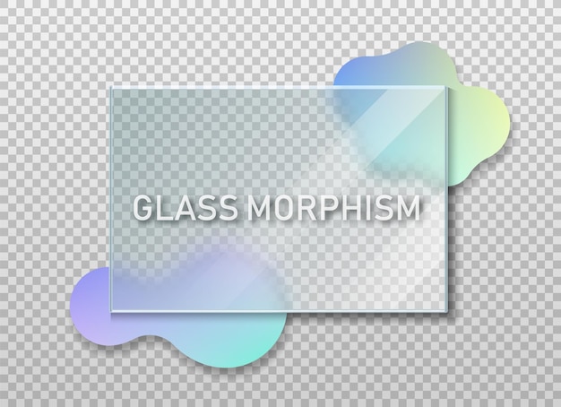 透明なガラスの正方形のカード デザイン 現実的なガラスのモーフィズム ベクトル イラスト