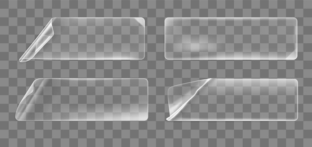 벡터 구겨진 모서리가 설정된 투명 접착 구겨진 사각형 스티커.
