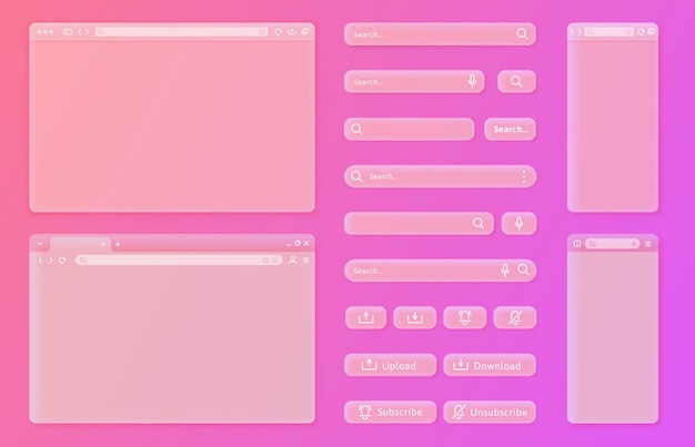 Vector transparent internet browser window user interface elements search bars and action buttons vector ui template set