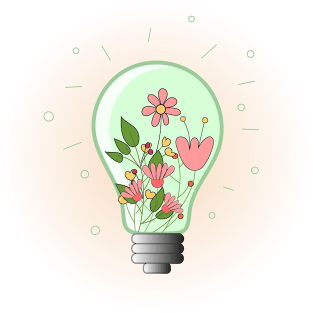 Vector transparent light bulb with colors inside spring holiday concept