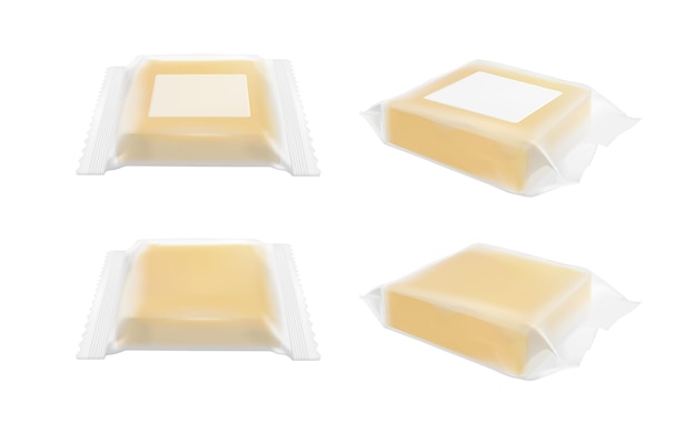 Transparent packaging with cheese or butter