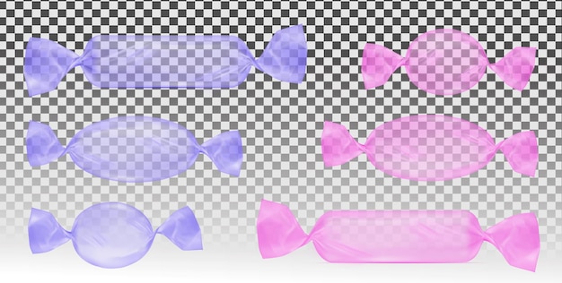 Transparent pink and violet foil food snack pack for candy and other products