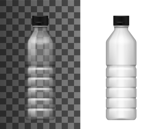 Vector transparent plastic bottle realistic mockup