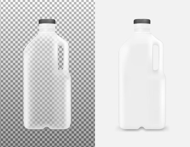 벡터 우유와 주스를 담을 수 있는 손잡이가 있는 투명한 플라스틱 병