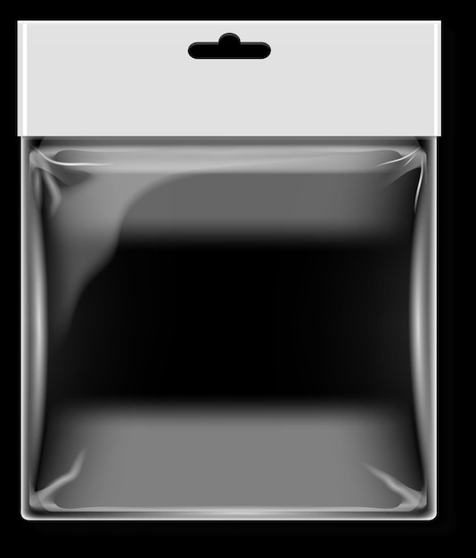 Sacchetto di plastica trasparente mockup realistico e trasparente vuoto isolato su sfondo nero