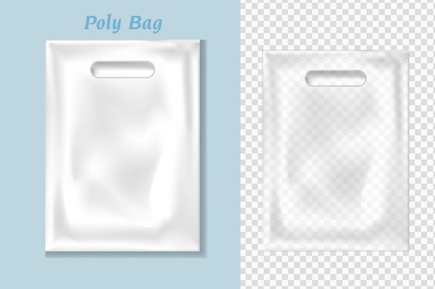 Shiny white plastic bag mockup transparent png