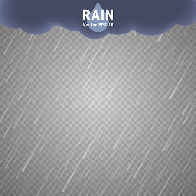 Immagine di pioggia trasparente. vector rainy cloudy background