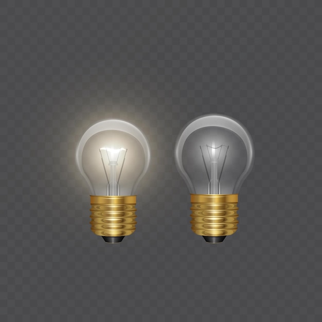 Transparent realistic light bulb isolated on transparent background, vector illustration