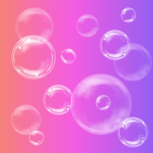 Transparent realistic soap bubbles on bright background