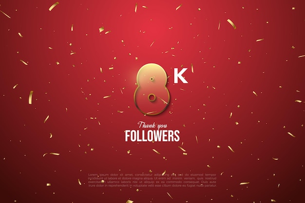 Transparent red number illustration for 8k followers celebration