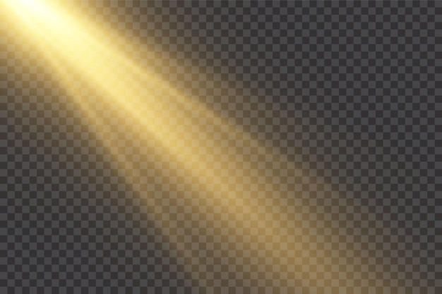 Vector transparent sunlight flash light effect. horizontal stellar rays and searchlight.