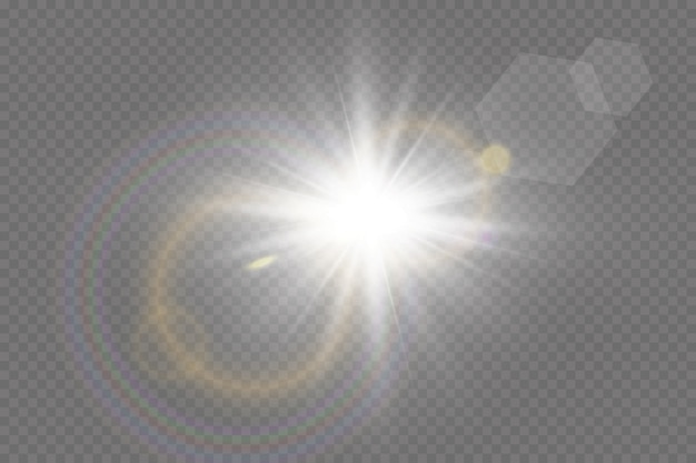  transparent sunlight special lens flare light effect. Sun flash with rays and spotlight.