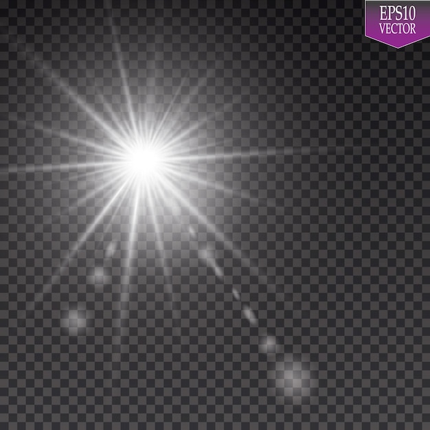 투명한 햇빛 특수 렌즈 플레어 조명 효과. 태양 광선과 스포트라이트로 플래시.