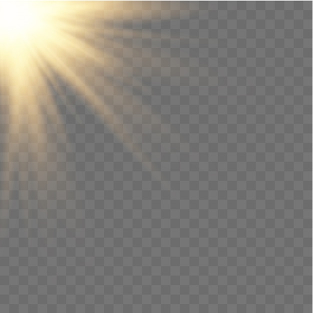 Вектор Прозрачный солнечный свет специальный эффект вспышки объектива. размытие в свете сияния. свет подсвечивают желтым спецэффектом с лучами света и волшебными блестками. солнце